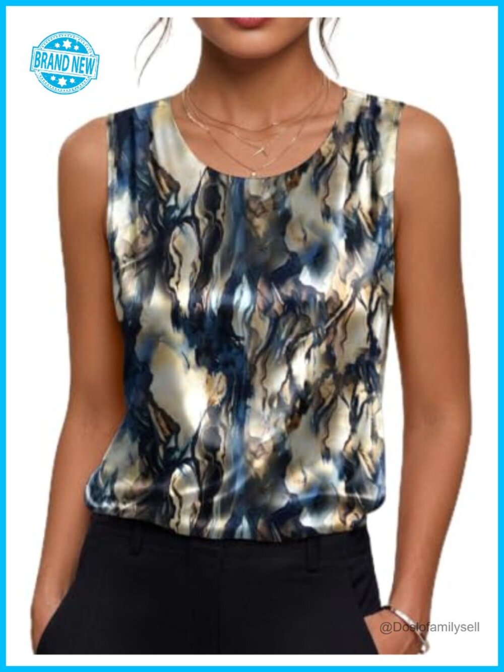 Satin Tank Top Pleated Sleeveless Blouse Dressy Casual Women's Tops
